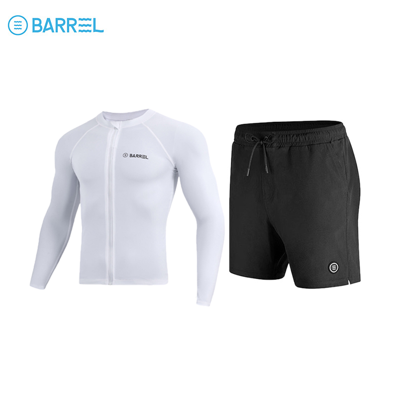 Men's white zipper and black shorts